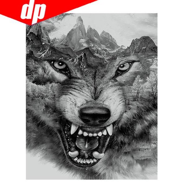 Bordado De Diamantes 5D Animal Lobo DIY Punto De Cruz Imagen De Diamante Redondo Completo 20X30-image
