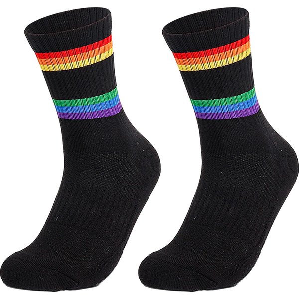 Calcetines Deportivos Que Absorben El Sudor Calcetines De Tenis De AlgodóN Calcetines De Rayas Para La TripulacióN Calcetines Deportivos Para Correr L Negro-image