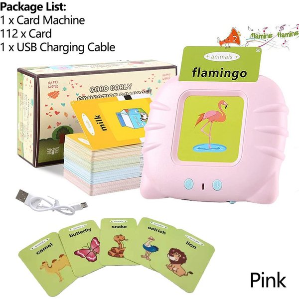 Tarjetas De Flash Para EducacióN Temprana Tarjetas De Flash Parlantes Para NiñOs Preescolar MáQuina ElectróNica De EducacióN Temprana Regalo NiñOs PequeñOs Juguete Montessori Color Rosa-image