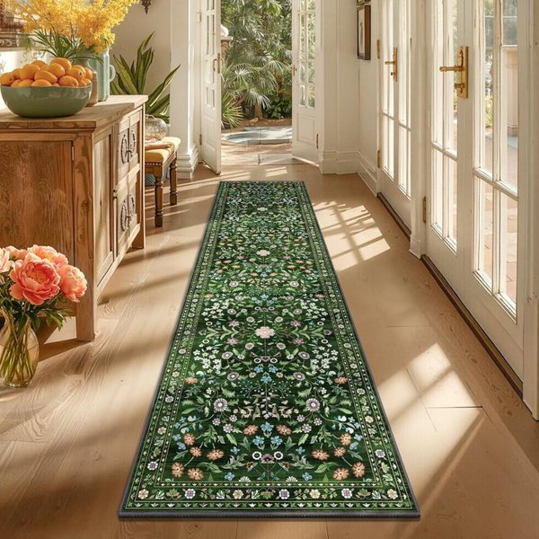 Vintage Perski Kwiatowy Dywanik Biegacz PrzedpokóJ Mata AntypośLizgowa ŁAtwy Do Czyszczenia Dywanik Do Kuchni Sypialni Dekoracja Domu 60X220Cm 24X87Inch-image