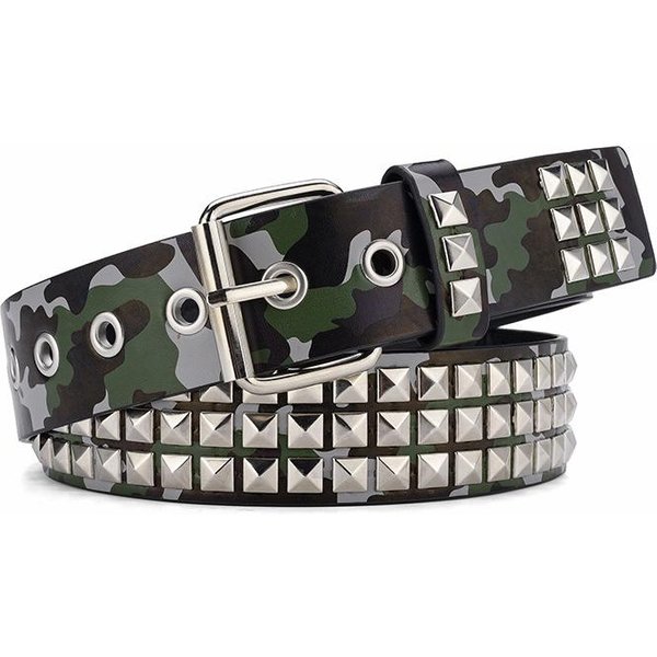 KamuflażOwy Pas Z Nitami Unisex Moda Codzienny Uniwersalny Akcesoria Do DżInsóW Pasek Goth Retro Punk Hip Hop Dziewczyna Pasek Na Talię 110Cm Black-image