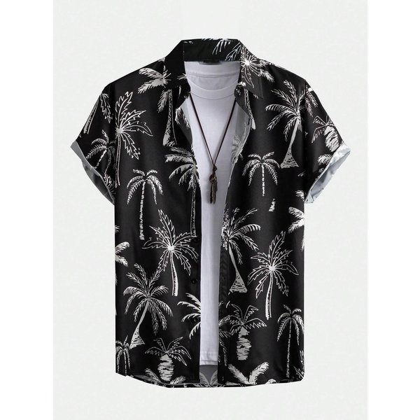MęSka Koszula Hawajska WzóR Drzewa Kokosowego Topy Lato Nowa Moda Odzież MęSka Casual Z KróTkim RęKawem Guziki Bluzka Koszule 5XL-image