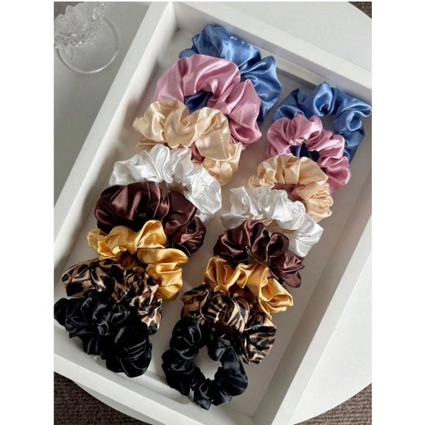 16Pcs Scrunchies EláSticos De Color SóLido, Lazos Para El Pelo De SatéN Suave, Accesorios VersáTiles Casuales Para El Pelo Para Mujeres Scrunchies 16PCS Black-image