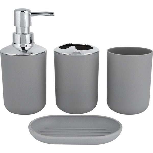 Juego De 4 Accesorios Para BañO, Botella De LocióN De PláStico, Vaso De Almacenamiento, Vaso De Enjuague, Jabonera, Gris Gris-image