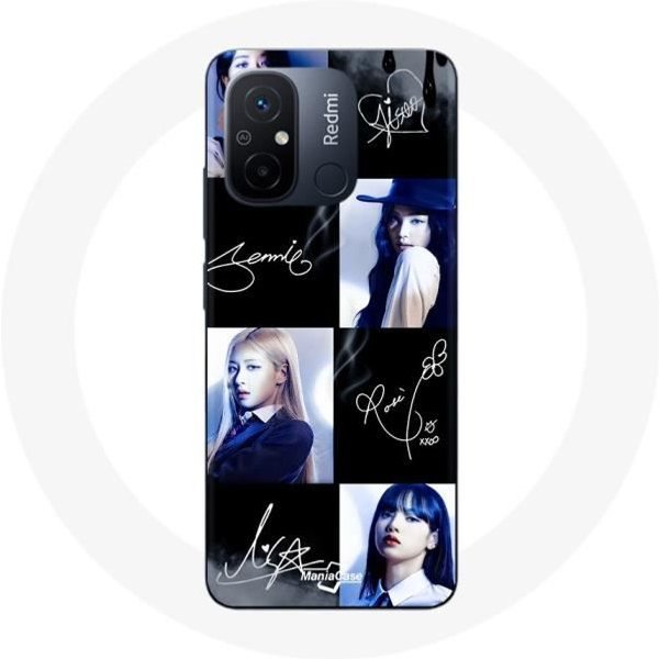 Coque Maniacase Pour Pour Xiaomi Redmi 11A Blackpink Signature Photo Jennie Jisoo Lisa Rose - Negro-image