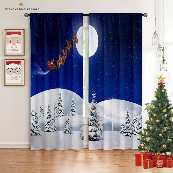 Cortinas NavideñAs De Dibujos Animados Favoritos De Los NiñOs, 2 Paneles, HabitacióN De NiñOs, HabitacióN De NiñAs, Dormitorio, Sala De Estar, DecoracióN De BalcóN W50X130H(Cm)X2Pcs&Rod Pocket-image