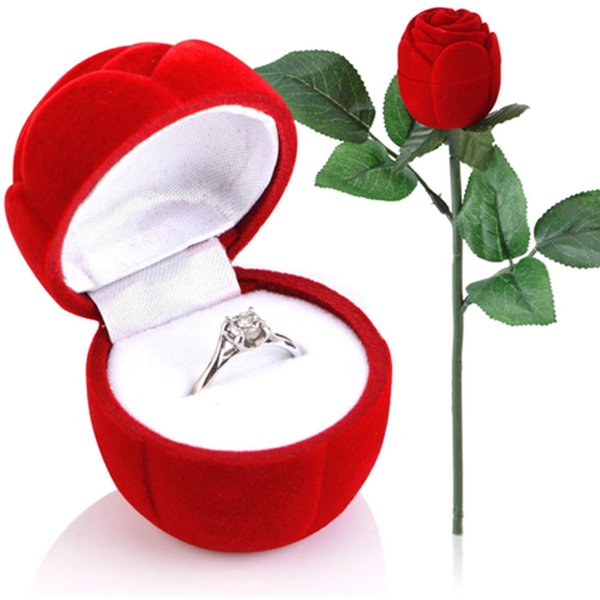 Anillo Con Forma De Rosa Roja Caja Para Anillo DíA De San ValentíN JoyeríA Pendiente RomáNtico Propuesta Estuche Para Anillo-image