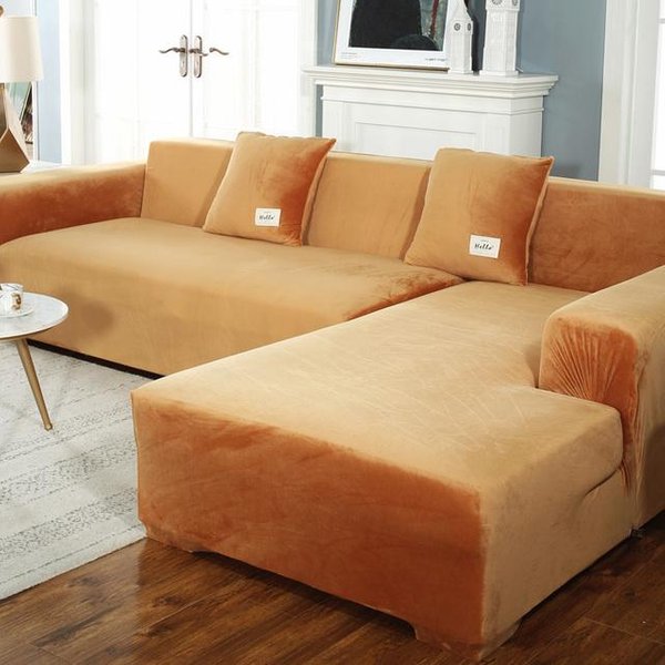 Fundas EláSticas Para Sofá Chaise Longue Para Sala De Estar, SillóN Esquinero De Terciopelo, CojíN EláStico, Muebles De Sofá, Funda De 3 Plazas 3Seats 190-230Cm-1Pc Naranja-image