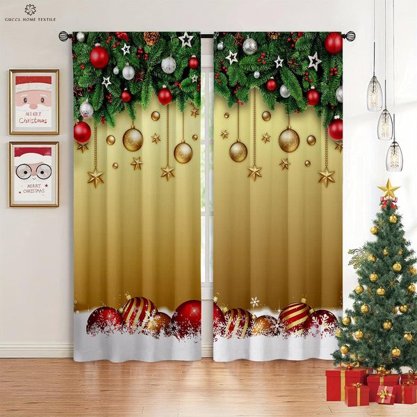 Cortinas De DecoracióN NavideñA, Copo De Nieve, ÁRbol De Navidad, Cortinas Opacas, Dormitorio, Sala De Estar, Estudio, 2 Piezas W100Xh130(Cm) Folio&Grommet Top-image