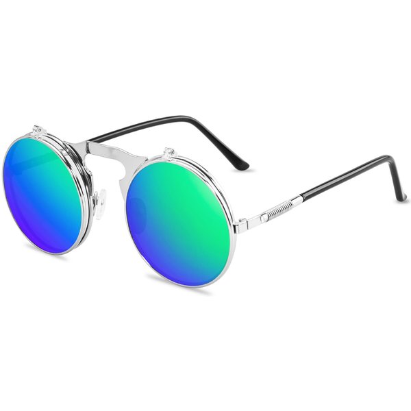 Okulary PrzeciwsłOneczne Vintage Steampunk Flip Retro OkrąGłE Metalowe Okulary PrzeciwsłOneczne Dla MężCzyzn I Kobiet Okulary OkrąGłE Okulary Bez Polaryzacji-image