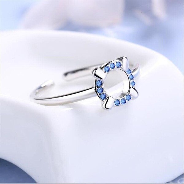Nueva Moda Sencilla PequeñO Diamante Cristal Azul Cuadrado Plata De Ley 925 JoyeríA Personalidad GeoméTrico Anillos Abiertos Xzr026 Varios Colores-image