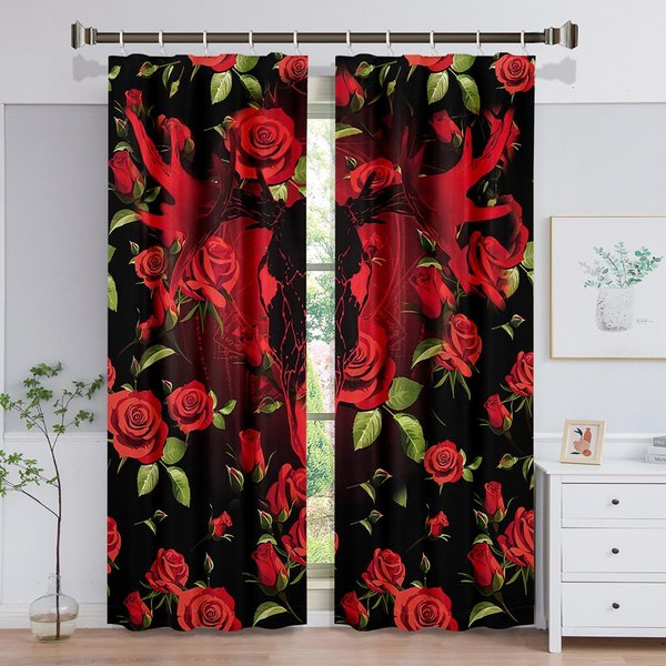 Premium Stylowe Karmazynowe RóżE Kolorowe Kwiaty OsłOna PrzeciwsłOneczna Vintage ZasłOny Okienne Zaprojektowane Salon Sypialnia ŁAzienka Kuchnia Drzwi WystróJ Domu W70 X H185(Cm)X2&Grommet Top-image