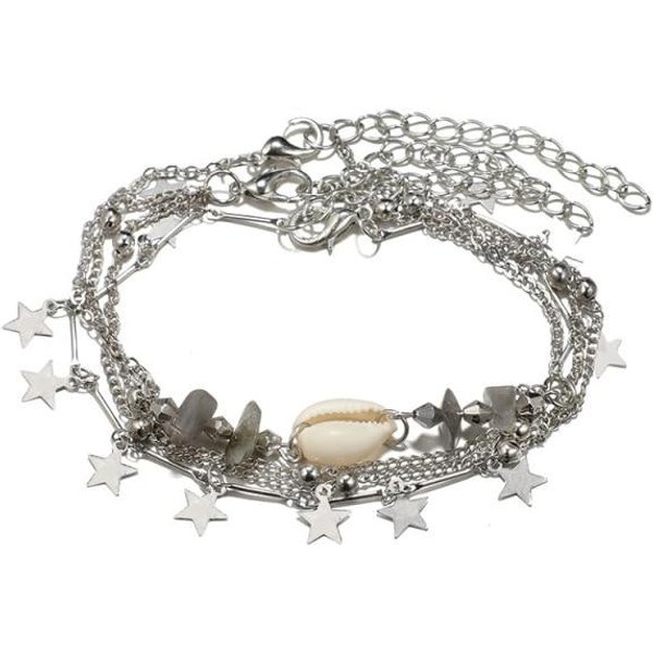 Tobillera Boho Estrella De Concha Playa Tobilleras Multicapa Color Plata Pulseras Para Mujeres Sandalias Cadena De Pierna JoyeríA Para El Pie Tobilleras Plata-image
