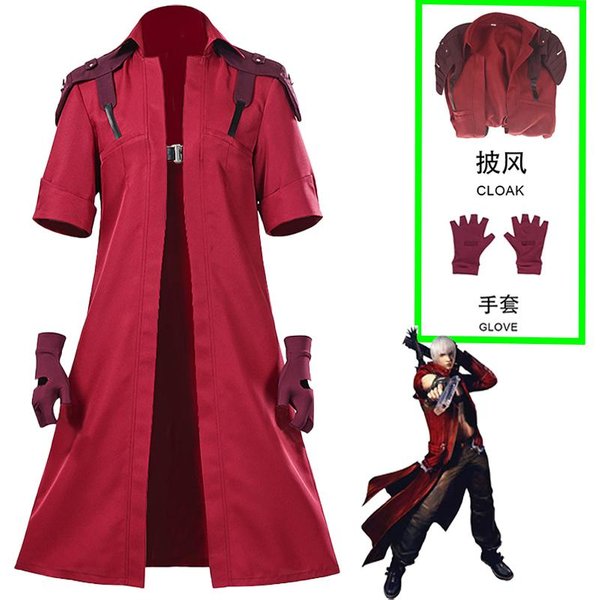Disfraz Cosplay De Dante De Devil May Cry 5 Juego DMC 5 Peluca De Dante Cortavientos Guantes Parte Superior Pantalones Trajes De Disfraz Fiesta FantasíA Atuendos One Size&Devil May Cry 5 Red-image