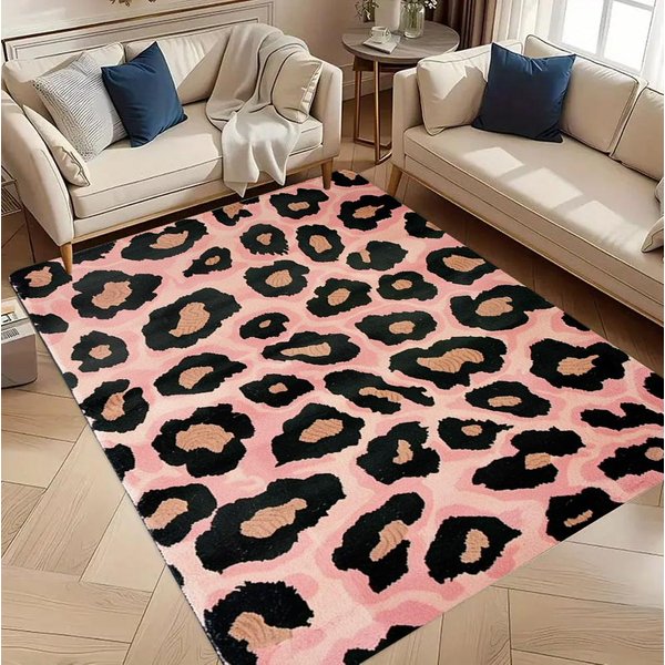 RóżOwy Dywanik Z Nadrukiem Pantery Do Salonu Sypialni Stylowa Nowoczesna Dekoracja Domu MięKki Dywanik PodłOgowy AntypośLizgowy Zmywalny TrwałY 80X120Cm-image