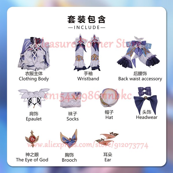 Gra Genshin Impact Nowość Nicole Reeyn Kostium Cosplay PełNy Zestaw Mundur StróJ Nicole Reeyn Kostium Cosplay Rekwizyty XL White-image