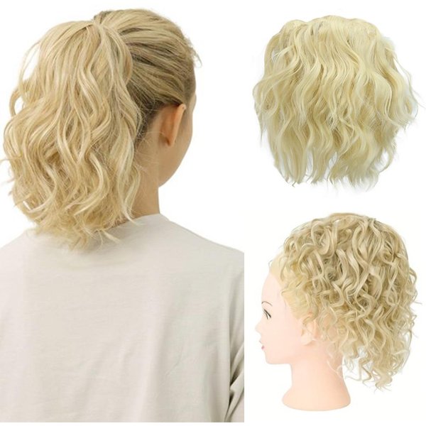 Messy Bun Hair Pieces LuźNe Falowane KręCone Koki KróTkie Sznurki Doczepiane WłOsy Kucyk Top Syntetyczny Kucyk Damskie Doczepiane WłOsy 30Cm-image
