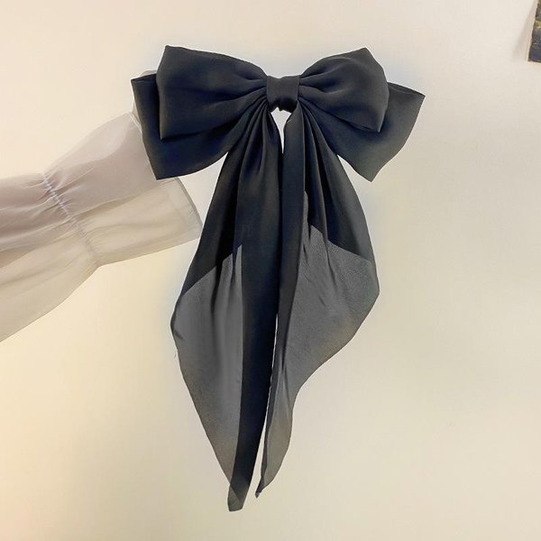 Pinza Para El Pelo Con Lazo Elegante Para NiñA, Pasador De Pelo De SatéN Liso Simple A La Moda, Diadema Retro Con Clips, Accesorios Para El Cabello Negro-image
