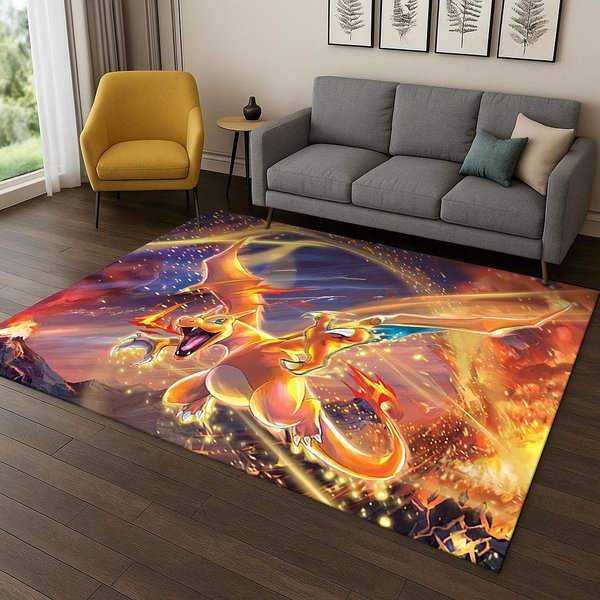 Pokemon Charizard Pikachu KreskóWkowy DziecięCy Dywanik Do Pokoju Zabaw Salonu Sypialni Mata Wycieraczka Dekoracja, DziecięCa AntypośLizgowa Mata Do Gry Prezent 80X120Cm-image