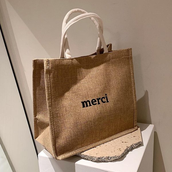 Bolso De Lino De Gran Capacidad Para Mujer Retro Moderno Yute Bolso Tote De Hombro VersáTil Bolso De Mamá-image