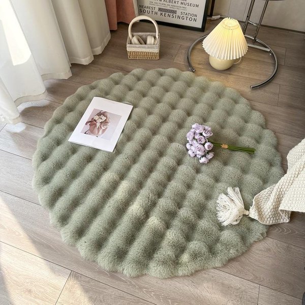OkrąGłY Dywan Z Aksamitu BąBelkowego Do Pokoju DziecięCego Puszysty MięKki Dywan Imitacja Futra KróLika Pluszowy Dywanik Do Salonu Mata Pod Stopy Dekoracja Domu Round 90Cm(35.4In) Zielony-image