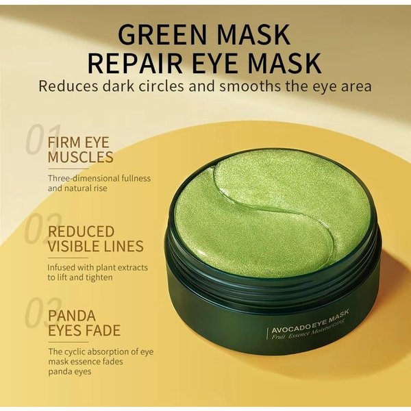 60 Piezas De Mascarilla De ColáGeno Dorado Con Aguacate Para Ojos, Antiojeras, Bolsas De Los Ojos, Parches Reafirmantes E Hidratantes, Productos Para El Cuidado De La Piel Oro-image