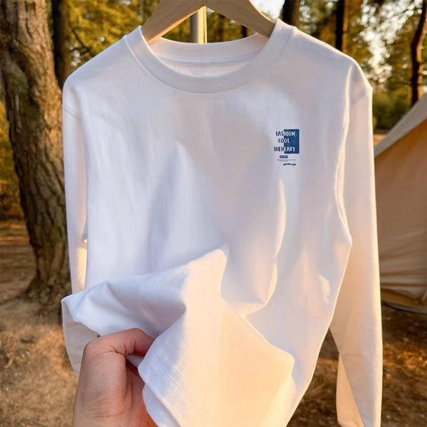 Nueva Camiseta De Manga Larga De AlgodóN Puro OtoñO Para Hombre, Ajustada, Cuello Redondo, Sencilla, Camiseta Interior, Top Xxxl-image
