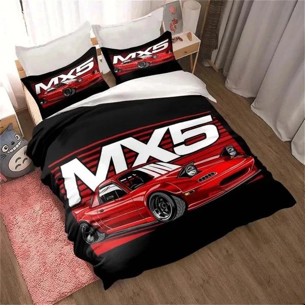Miata MX-5 NA Racing Cartoon Jdm SamochóD Drift Zestaw PośCieli, Poszwa Na KołDrę Zestaw PośCieli Poszwa Na KołDrę, Rozmiar King Queen Twin ChłOpcy Dziewczynki DorośLi 150X200Cm 3Pcs-image