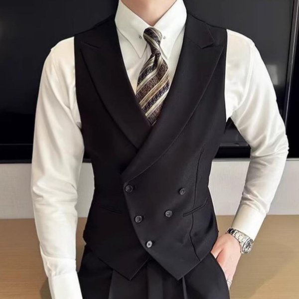 MęSka Kamizelka Czarna Z Klapami, GłAdka, DwurzęDowa, Na śLub, Dla Pana MłOdego, Na Bankiet, Do Stylu Biznesowego Casual, Do Pracy, Na Co Dzień, MęSka Kamizelka Garniturowa M Czarny-image