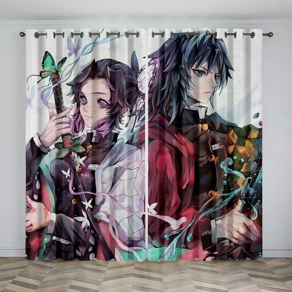 Dzieci Lubią KreskóWkowe Anime WzóR ZasłOny ZaciemniająCe 2 Panele PokóJ ChłOpca Dziewczynki Sypialnia Salon Okno ZasłOny Dekoracyjne 50W130H(Cm)X2&Grommet Top Gray-image