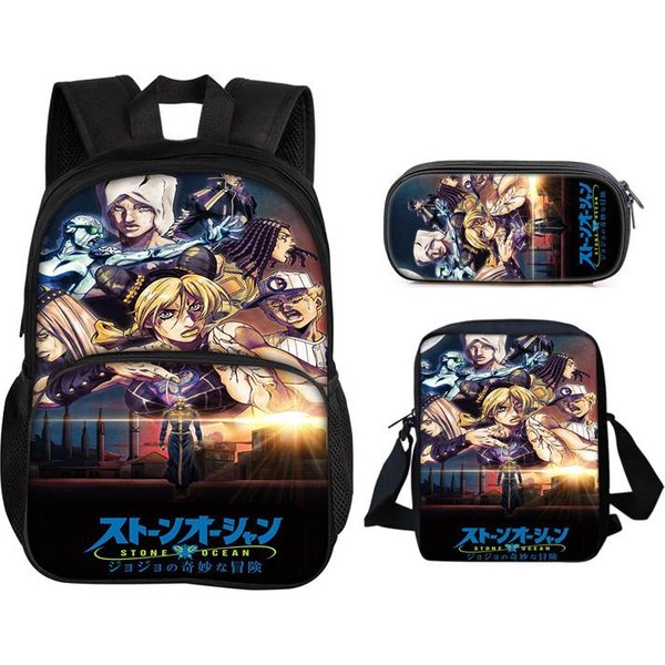La Aventura ÉPica De Jojo Bolso Frontal Redondo Mochila Estuche Para BolíGrafos Bolso De Hombro Juego De 3 Piezas VersáTil NiñO O NiñA Escuela CumpleañOs Mejor Regalo-image
