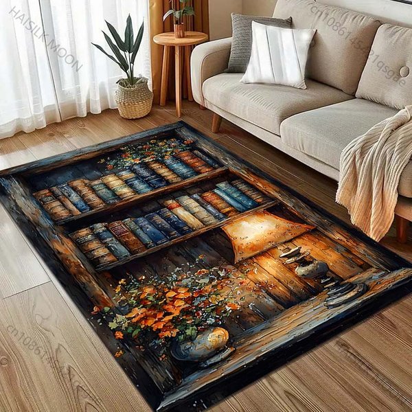 1 Szt. PółKa Na KsiążKi W Stylu Malarstwa Olejnego Nadruk Dywan Do Sypialni Salonu PrzyłóżKowy Sofa Mata PodłOgowa Nowoczesny WystróJ Domu Dywan Obszarowy 40X60Cm (16X24In) Black-image