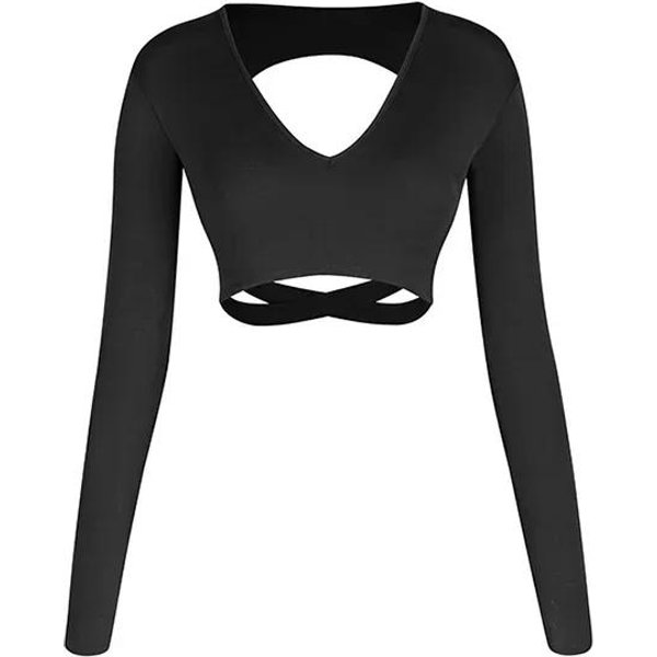 StróJ Do TańCa LatynoamerykańSkiego Ubrania Top Z DłUgim RęKawem Bez PlecóW SpóDnica Z FręDzlami Damski Zestaw Do TańCa Cha Cha Rumba Samba StróJ Treningowy S Black-image