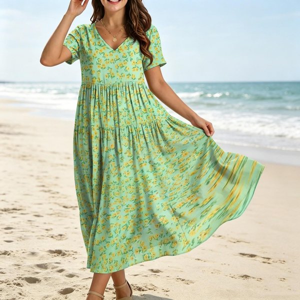 Sukienka Maxi Boho Damska Sukienka Maxi Sukienka Maxi Z RęKawami Sukienki Maxi Dla Kobiet Letnia Sukienka Maxi Wiosenna M XL Beige-image