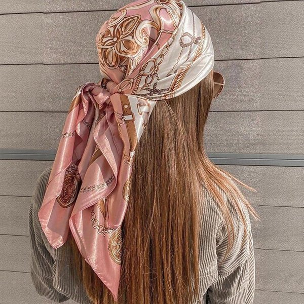 PañUelo Cuadrado De SatéN Para Mujer Estampado Paisley Hijab Elegante PañUelo De Seda Chal Envoltorios Diadema Asa Accesorios Para El Cabello Bandana 90X90Cm-image