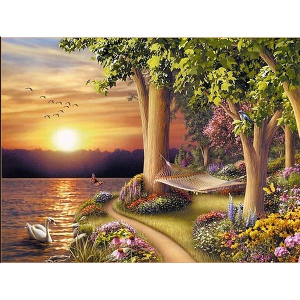 Pintura De Diamantes 5D DIY Atardecer Bordado Mosaico Punto De Cruz DecoracióN De PedreríA 20X30CM-image