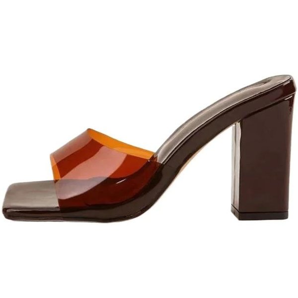 Buty Damskie Z Odkrytymi Palcami Damskie Kapcie Modne Klapki Damskie Kwadratowe Palce Wysokie Grube Obcasy DużE Rozmiary Nowoczesne SandałY 36 BrąZowy-image