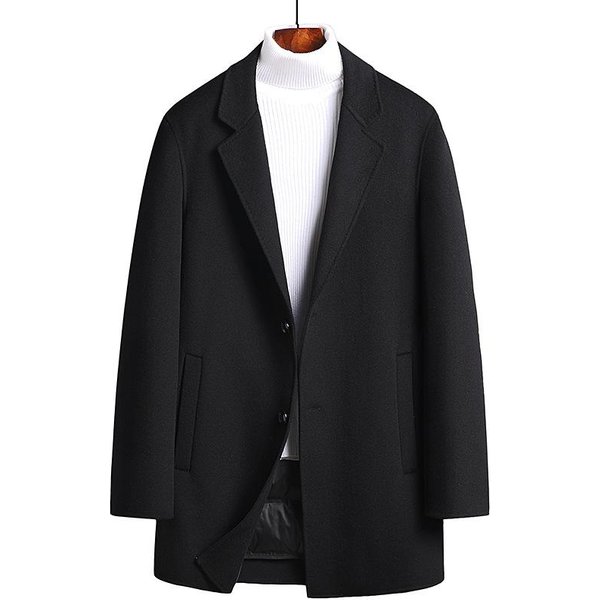 Estilo Nuevo OtoñO E Invierno PlumíFero Forro ExtraíBle Abrigo De Lana Doble Cara Cuello De Traje De Hombre Abrigo De Lana De Longitud Media Para Hombre 3XL Negro-image