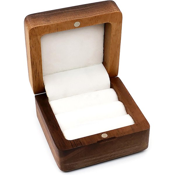 Caja De Anillo De Boda Retro PortáTil Elegante De Madera Estuche De Almacenamiento De Anillos Para Ceremonia Compromiso Propuesta-image