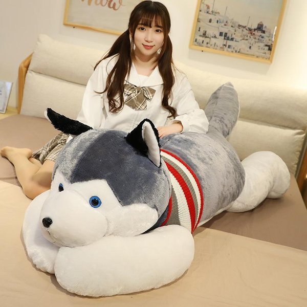 Pluszowa Zabawka Pies Gigant MięKki Wypchany Husky DłUga Poduszka Lalka ZwierząTko KreskóWkowe Poduszka Do Spania Poduszka Dekoracja Domu Prezent Dla Dzieci 50Cm White-image