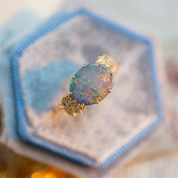 ÓPalo Colorido Hojas De óPalo Textura Exquisita Anillos De Compromiso RomáNticos Para Mujer Estilo Vintage CláSico Tendencia JoyeríA Fina Resizable-image