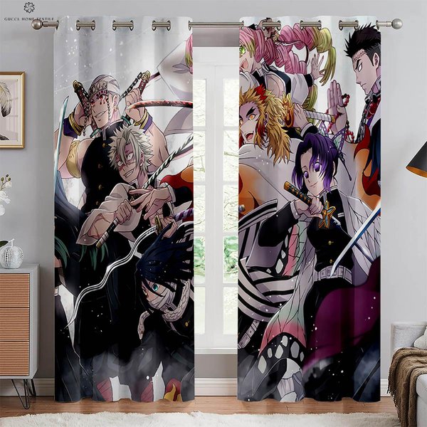 ZasłOny Z Nadrukiem JapońSkiego Anime Do Pokoju DziecięCego, Sypialni, Salonu, Kuchni, Dekoracyjne ZasłOny, Dekoracja Domu, 2 Szt. W50Xh130(Cm)X2Pcs&Rod Pocket-image