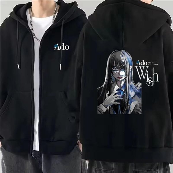Ado Bluzy Z Kapturem Na Zamek Z Nadrukiem Graficznym Jesień Zima MęSkie Damskie Casual Moda Harajuku Y2K Polar DłUgi RęKaw Zapinane Na Zamek Bluzy Z Kapturem 3XL Gray-image