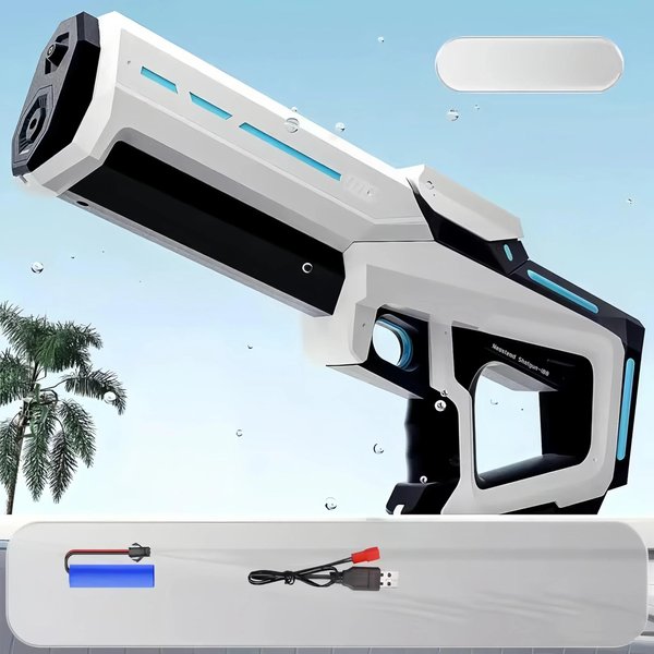 W PełNi Automatyczny Pistolet Na Wodę Elektryczny Pistolet Na Wodę Letnie Zabawki Plenerowe Dla Dzieci Pistolety RozpylająCe CiąGłY Ostrzał Pistolet Na Wodę Zabawka Do Basenu BiałY-image