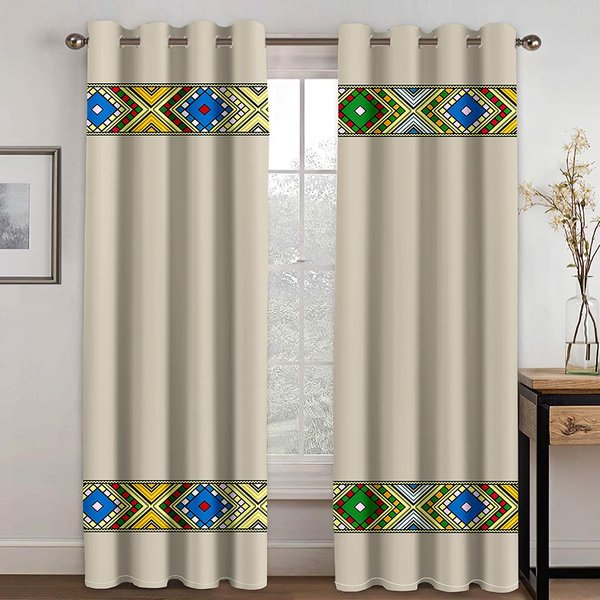Cortinas Semioscuras De DiseñO Tradicional EtíOpe Europeo 2 Paneles Estilo Bohemio Sala De Estar Dormitorio DecoracióN Del Hogar Cortinas 2X50Wx50H(Cm)&Grommet Top-image