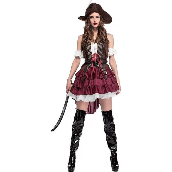 Damski Kostium Pirata Na Halloween Kostium Na Przedstawienie Teatralne Role Play Kapitan Jack Sukienka S&Other Czerwony-image