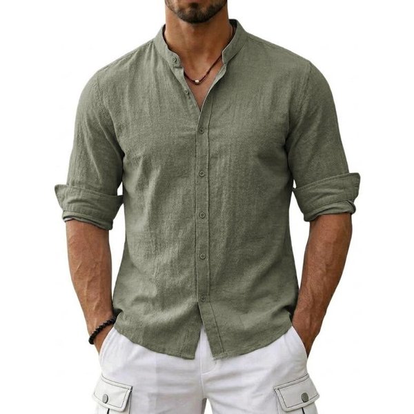 Nuevas Camisas De AlgodóN Y Lino Para Hombre Casual Lujo Hawaianas Ligeras Manga Larga Henley Camisas De Playa Camisetas Para Hombre S-image