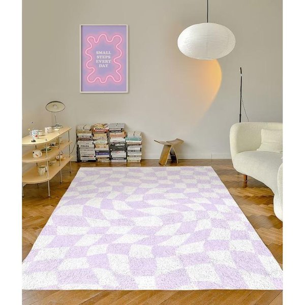 Fioletowy Kratkowany Dywan Zabawny Fioletowy DuńSki Pastelowy WystróJ Dywanik Do Sypialni Salonu Nowoczesny Dywan Pluszowy Modny Fioletowy Dywanik Akcentowy 40X60Cm-image