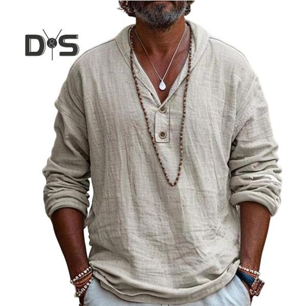 Camisa De Mezcla De AlgodóN Para Hombre Manga Larga Solapa Color SóLido Casual Playa Primavera Verano Camisa Para Uso Diario Vacaciones M-image