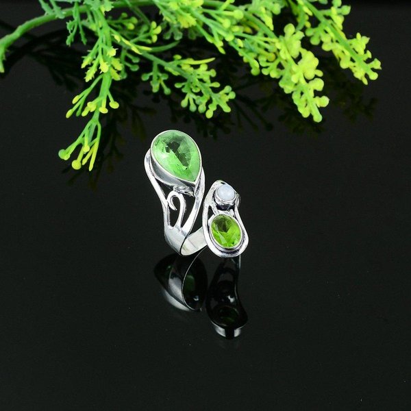 Gema Peridoto Plata De Ley 925 Regalo JoyeríA Anillo Talla 9 Green-image